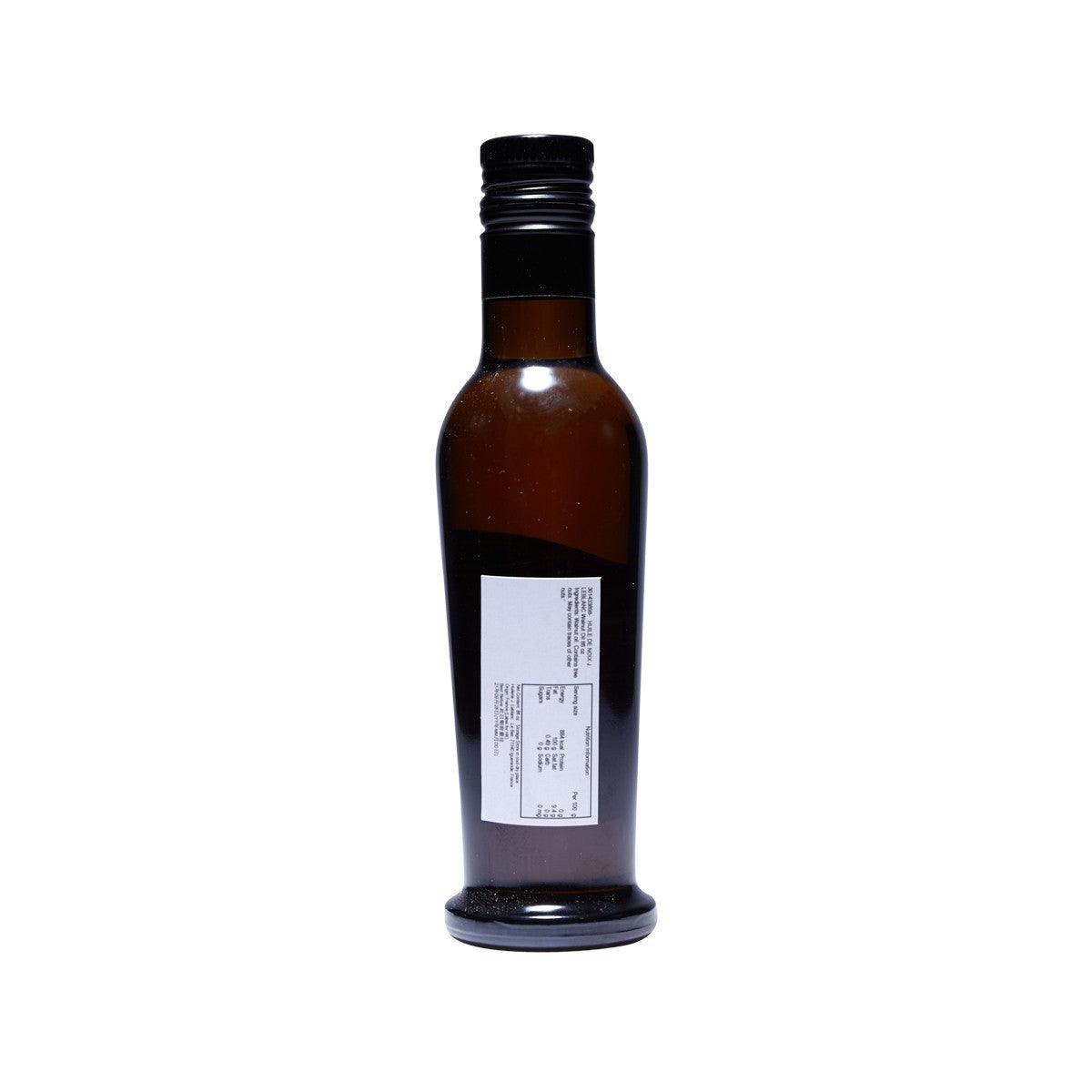 LE BLANC walnut oil bottle, amber glass with back label and black cap