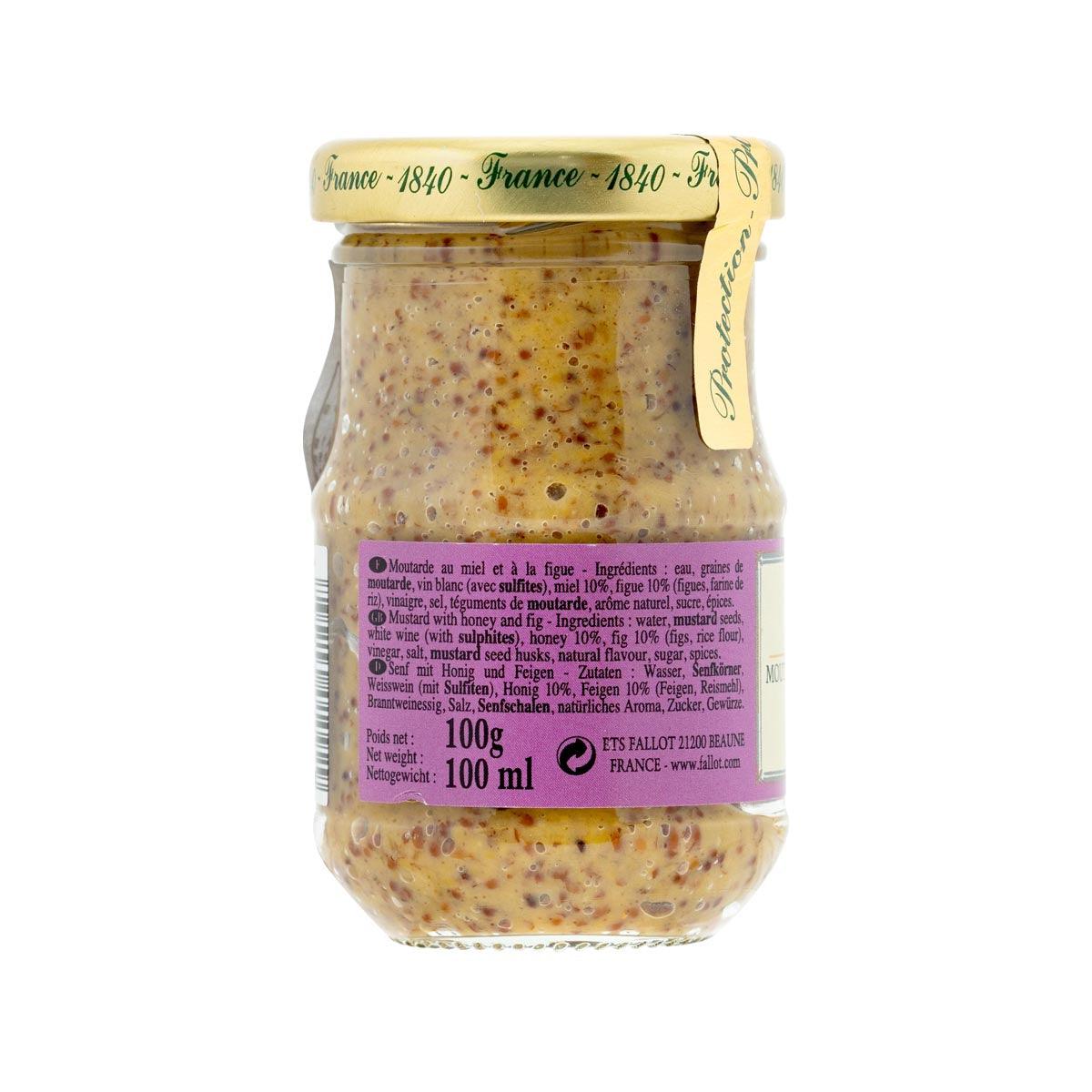 Edmond Fallot honey & fig mustard, 100 g jar with back ingredients label