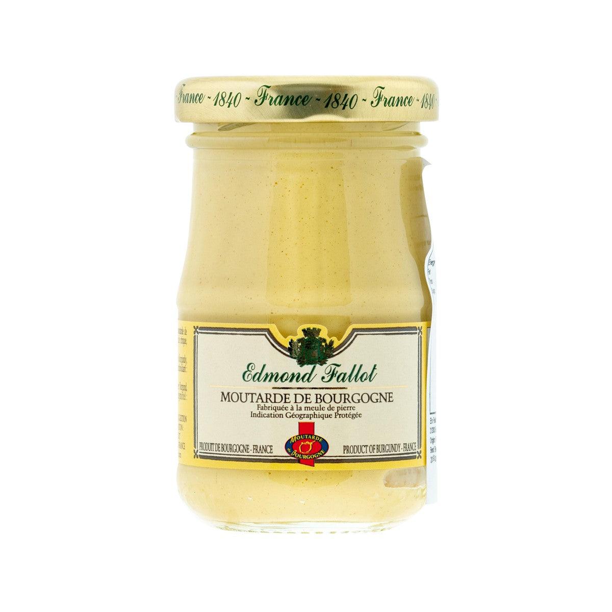 Mustard jar with yellow mustard and Edmond Fallot front label, 105g