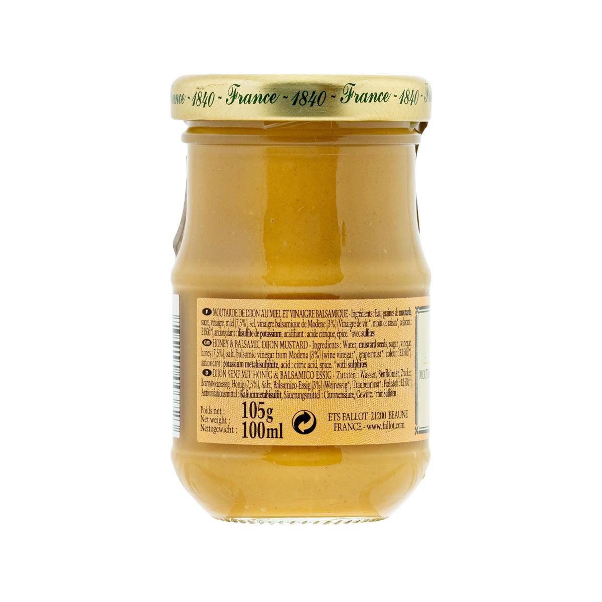 EDMOND FALLOT honey and balsamic mustard jar with back label, 105g