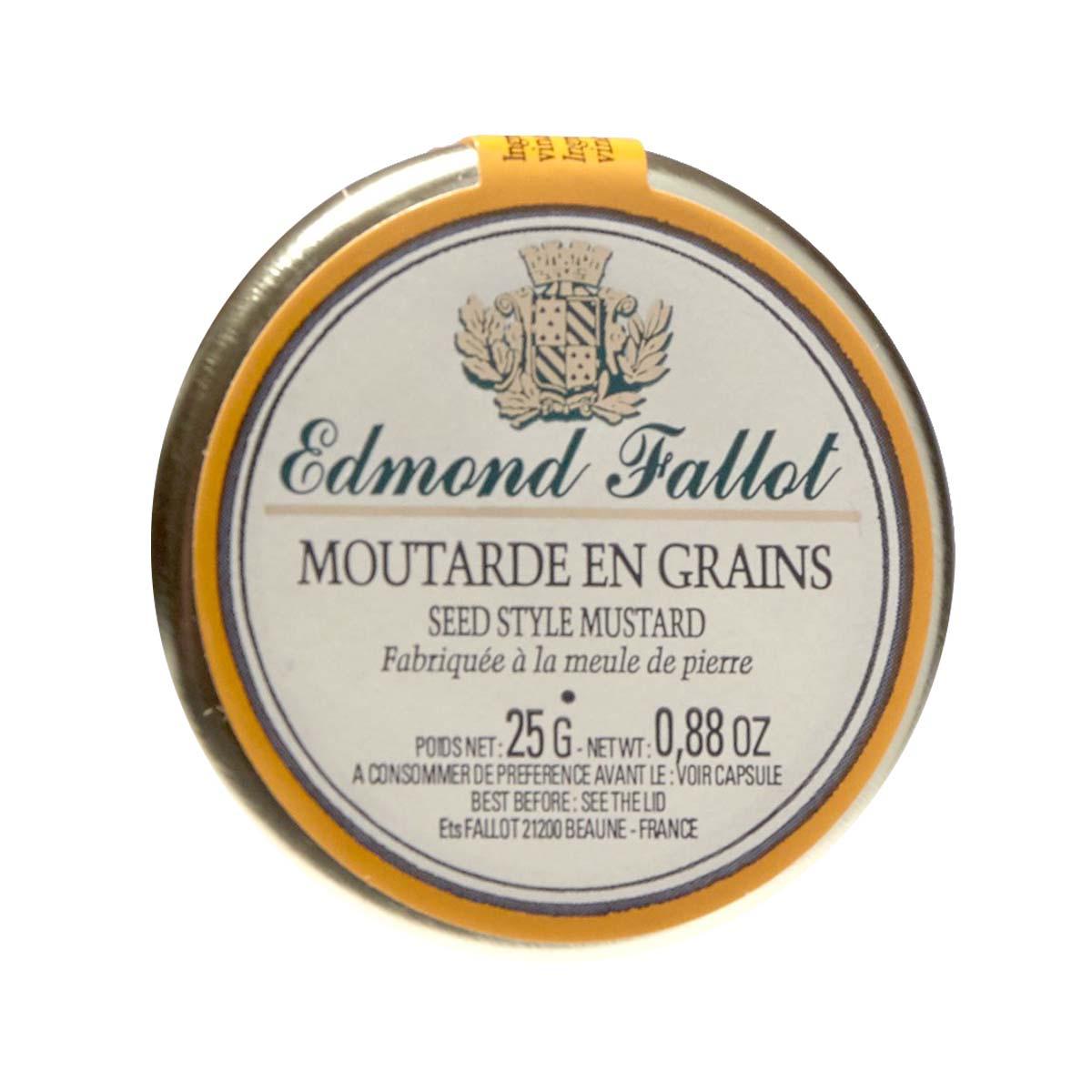 Seed mustard jar with round front label and yellow ring lid, 25 g