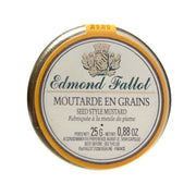 Seed mustard jar with round front label and yellow ring lid, 25 g