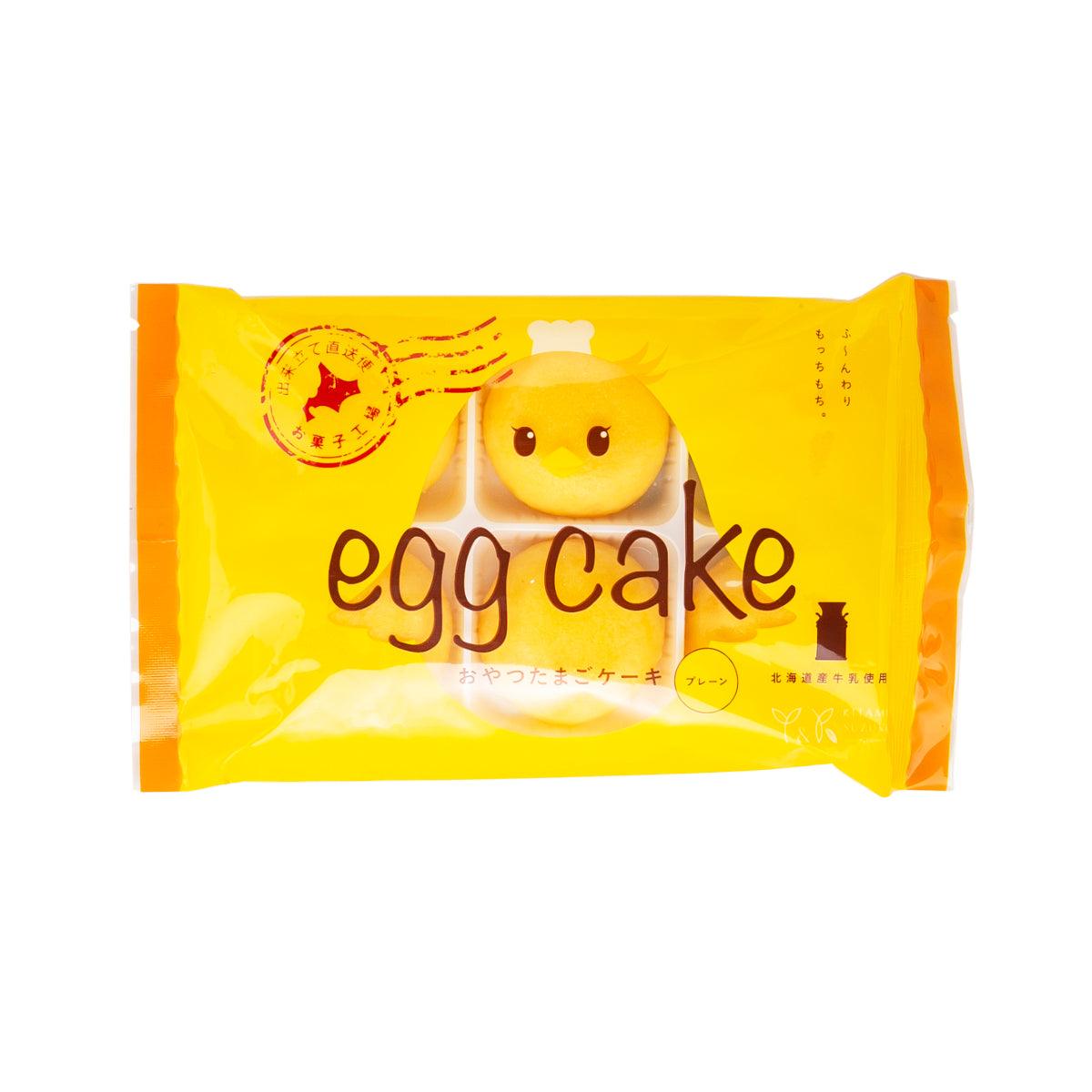 Yellow egg cake snack package with cartoon chick and Egg Cake branding