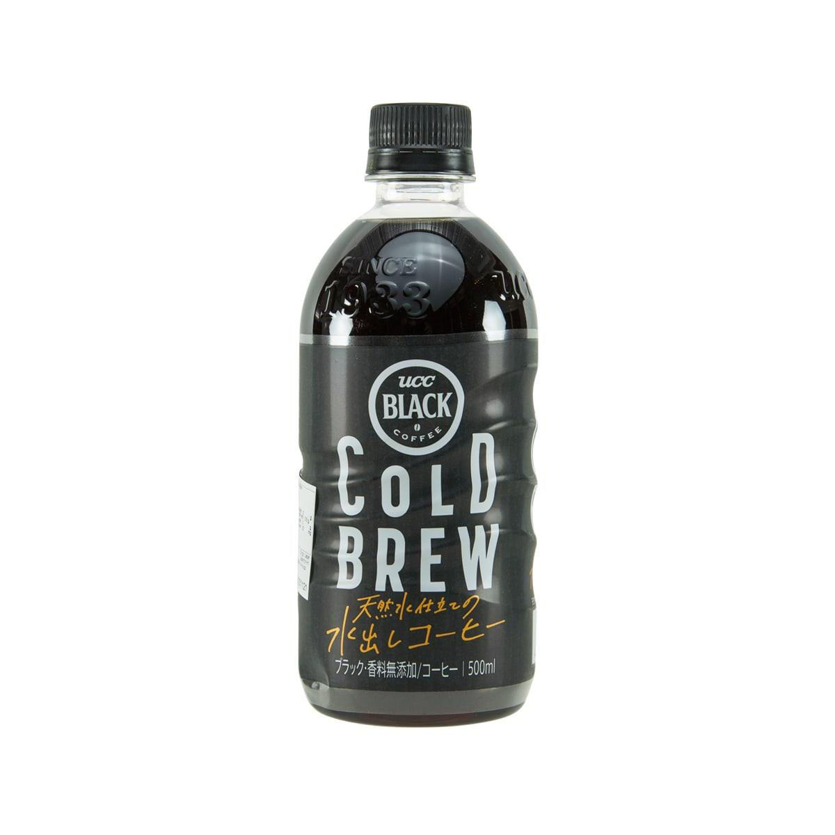 PET bottle of UCC cold brew black coffee, 500 mL, front label