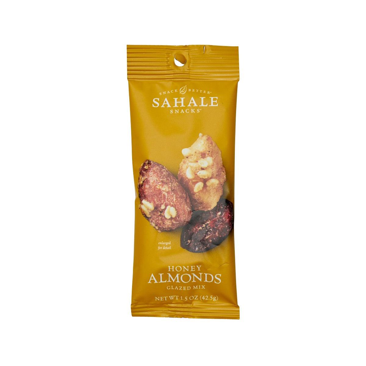 SAHALE honey almonds glazed mix pouch with almond pieces on front