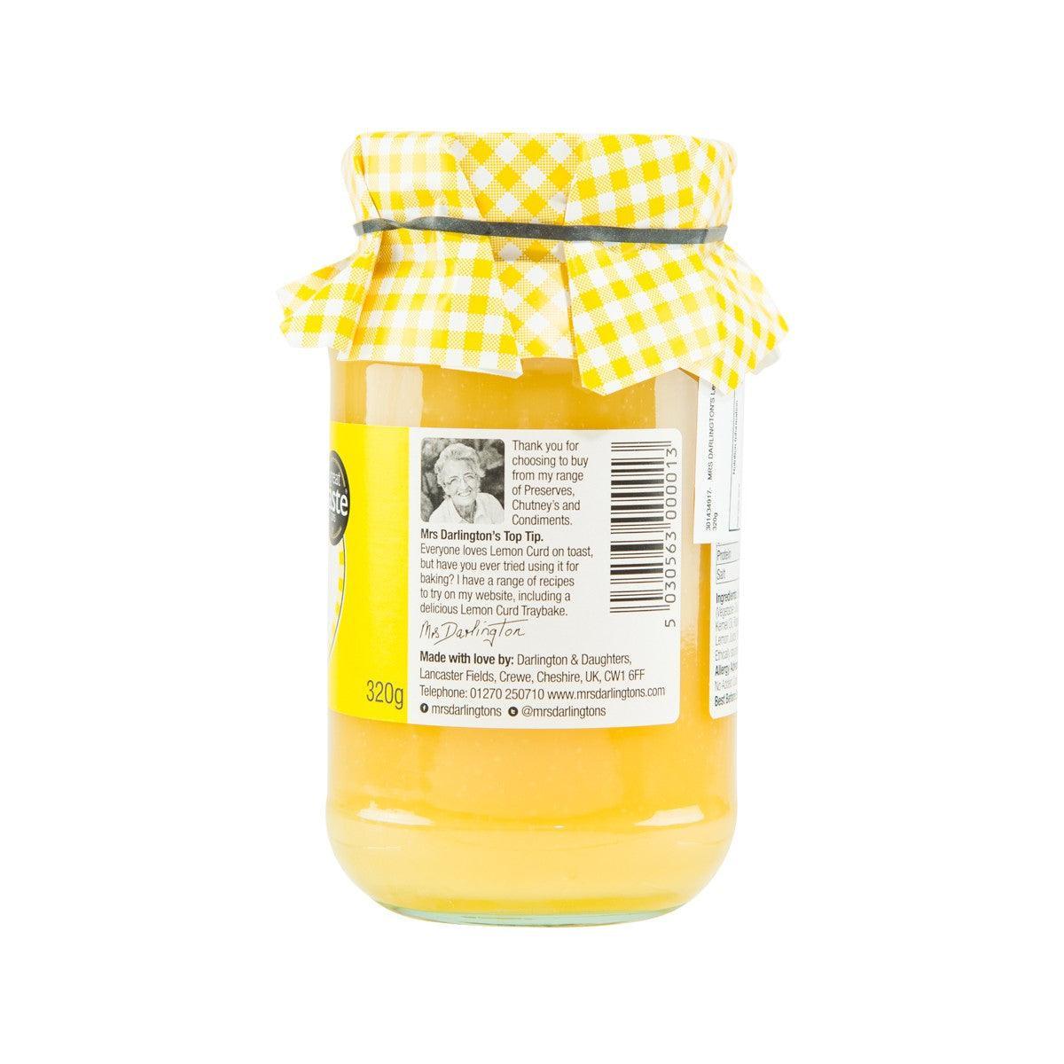 Lemon curd jar showing back label and ingredients panel, yellow curd contents