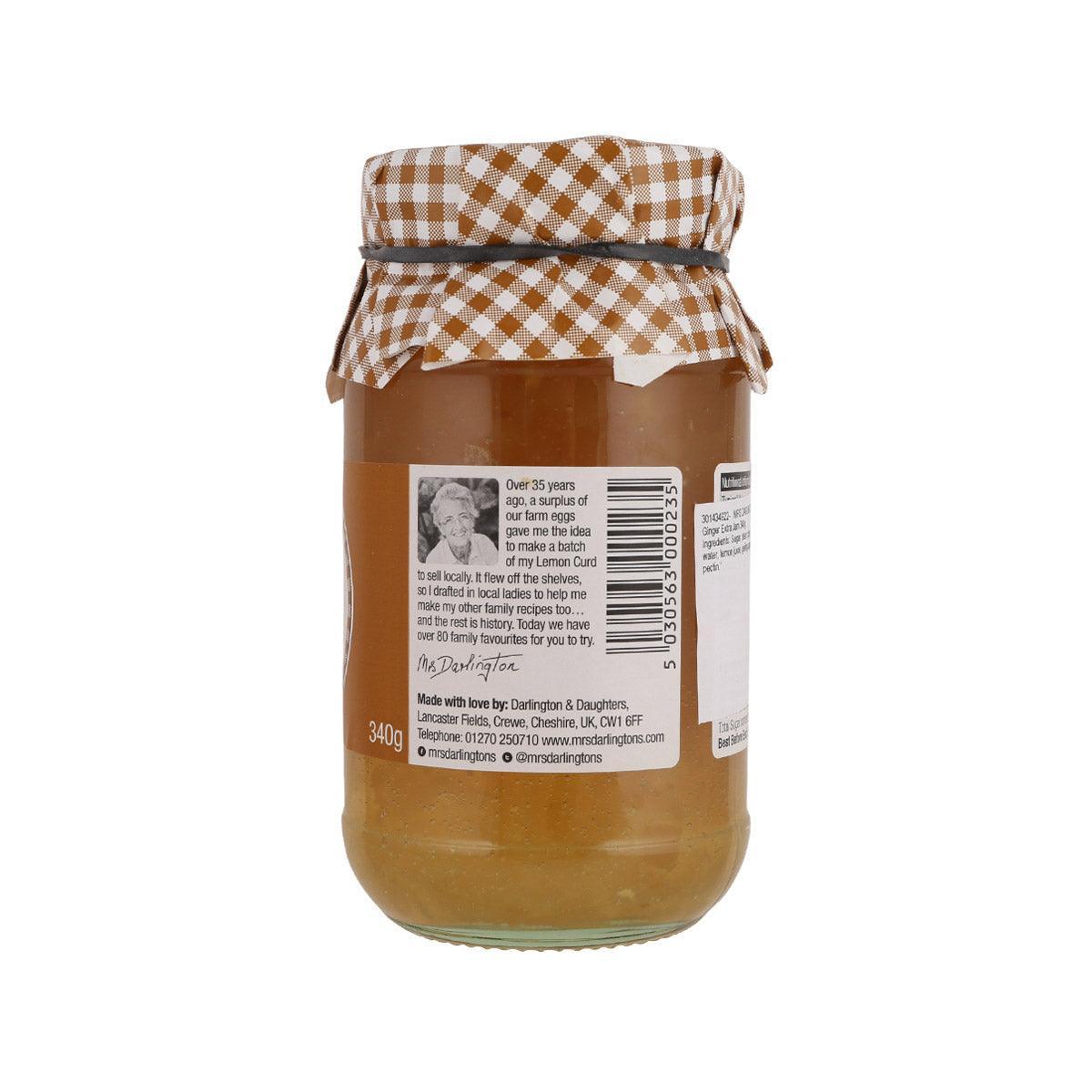 Ginger extra jam jar with back label and 340g printed on jar