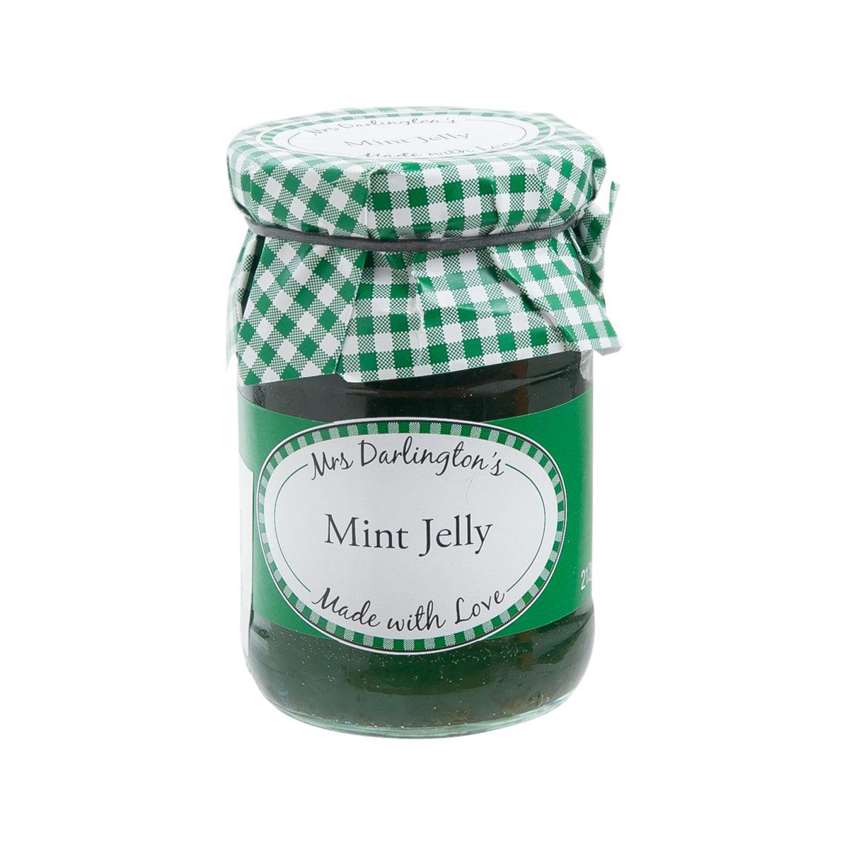 Mint jelly jar with green gingham ribbon and black lid