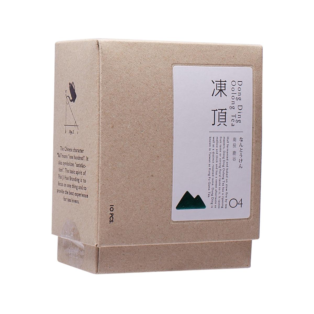 Drip bag oolong tea box, brown kraft paper with label and 10 tea sachets