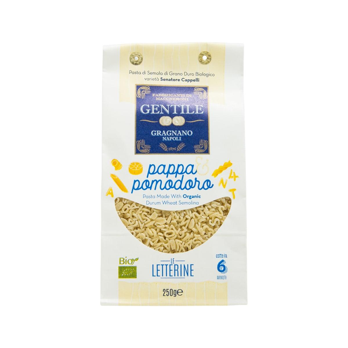GENTILE organic letterine pasta, 250g pouch with tomato flavor