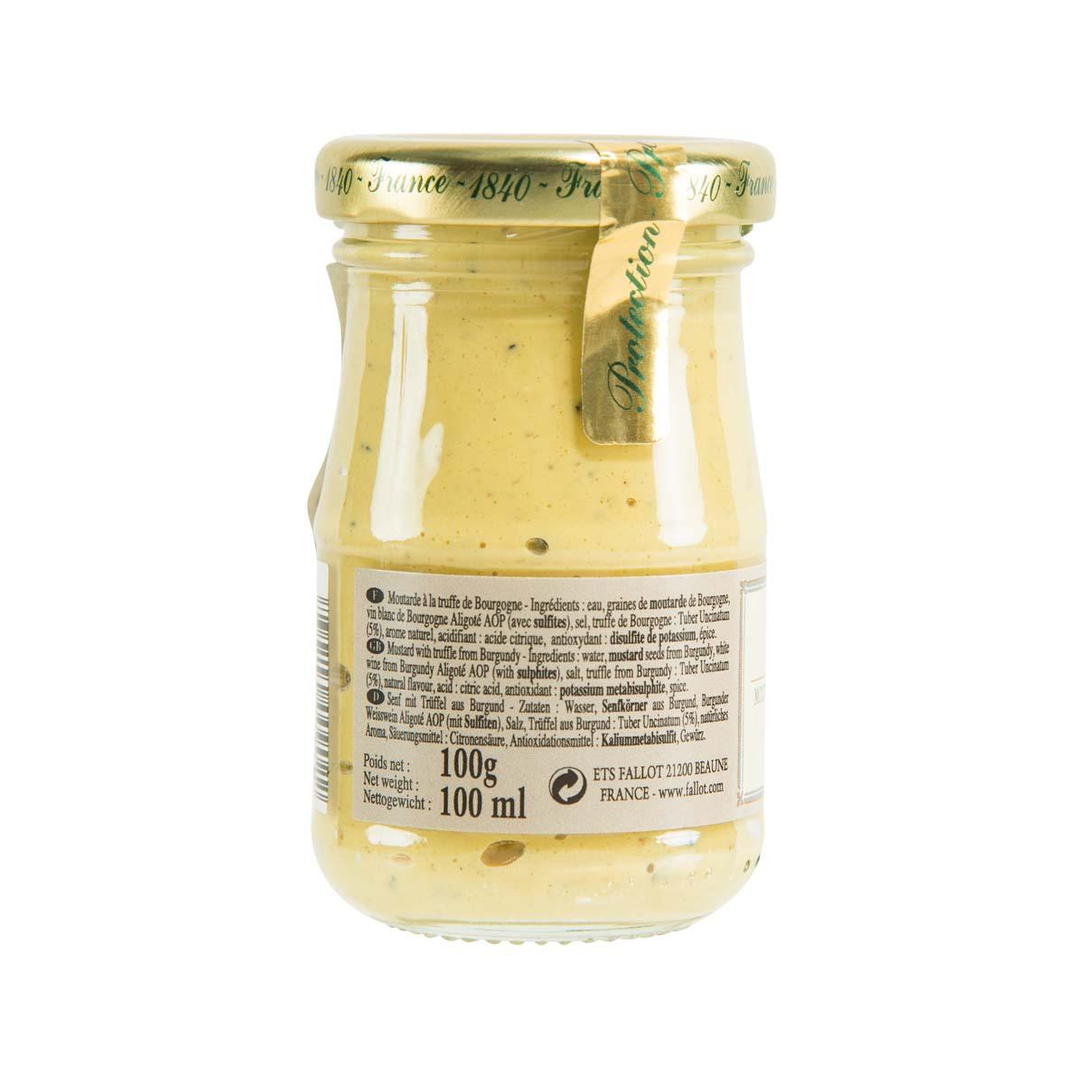 Truffle mustard jar back label with 100 g and 100 ml