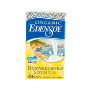 EDENSOY Organic unsweetened soy milk carton, front label, gluten-free, 946 mL
