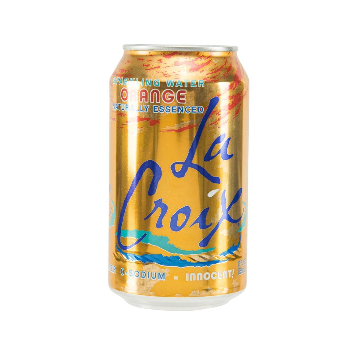 LACROIX sparkling water can with natural orange essenced flavor, 355 mL