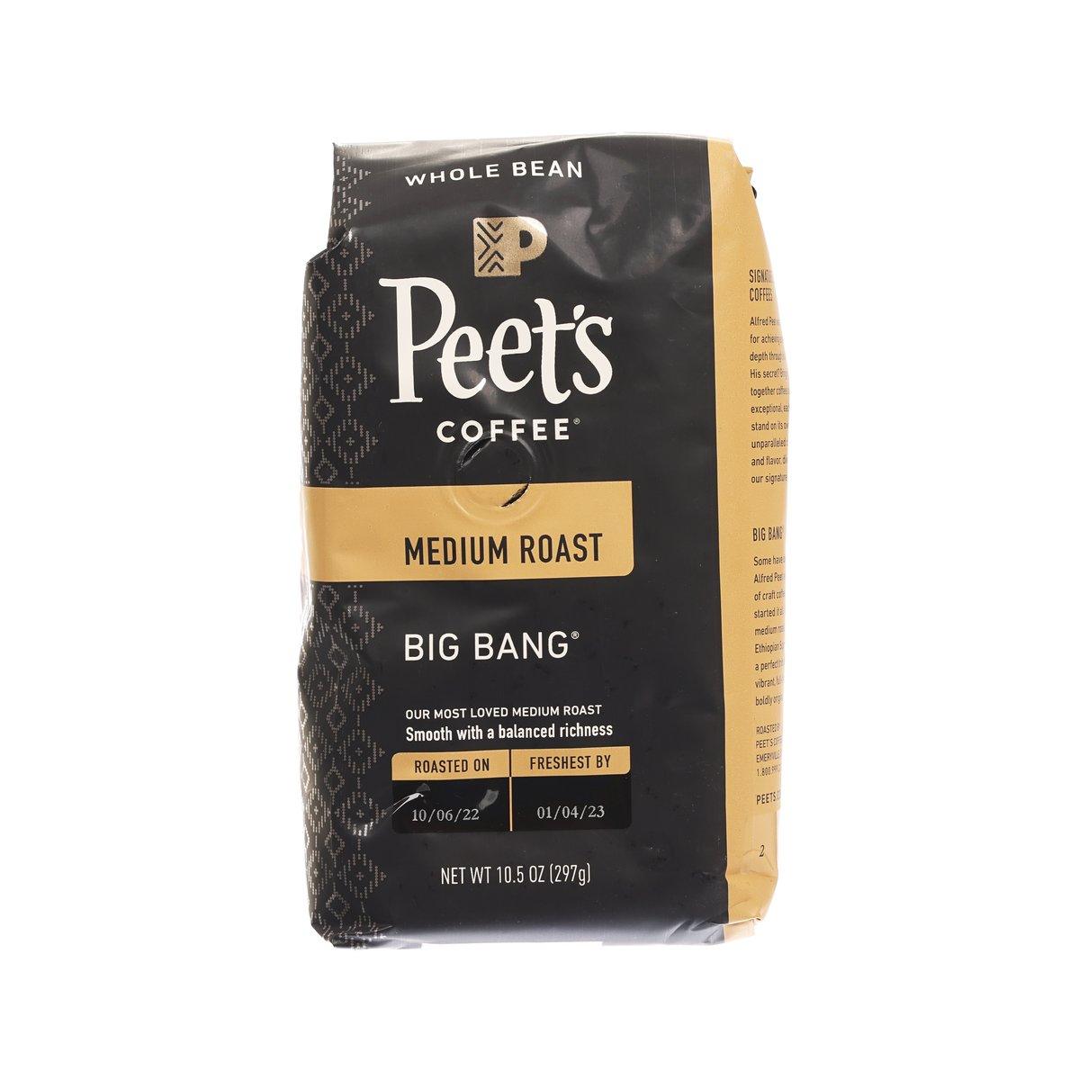 PEET's whole bean coffee bag, Medium Roast Big Bang, 297g, black and gold