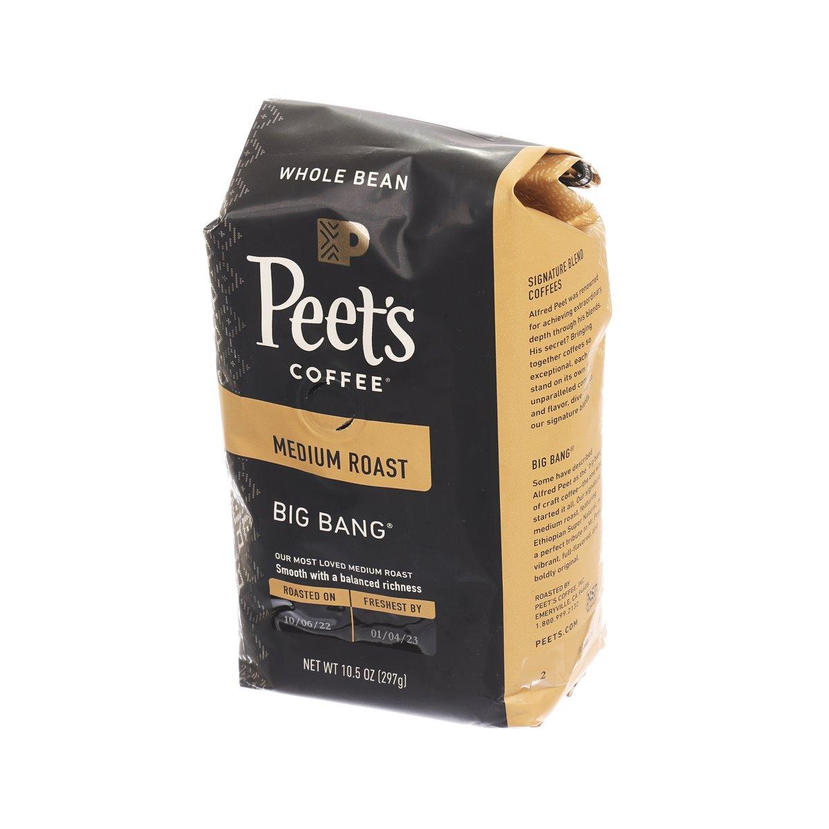 PEET's whole bean Medium Roast Big Bang coffee bag, side view, 297g