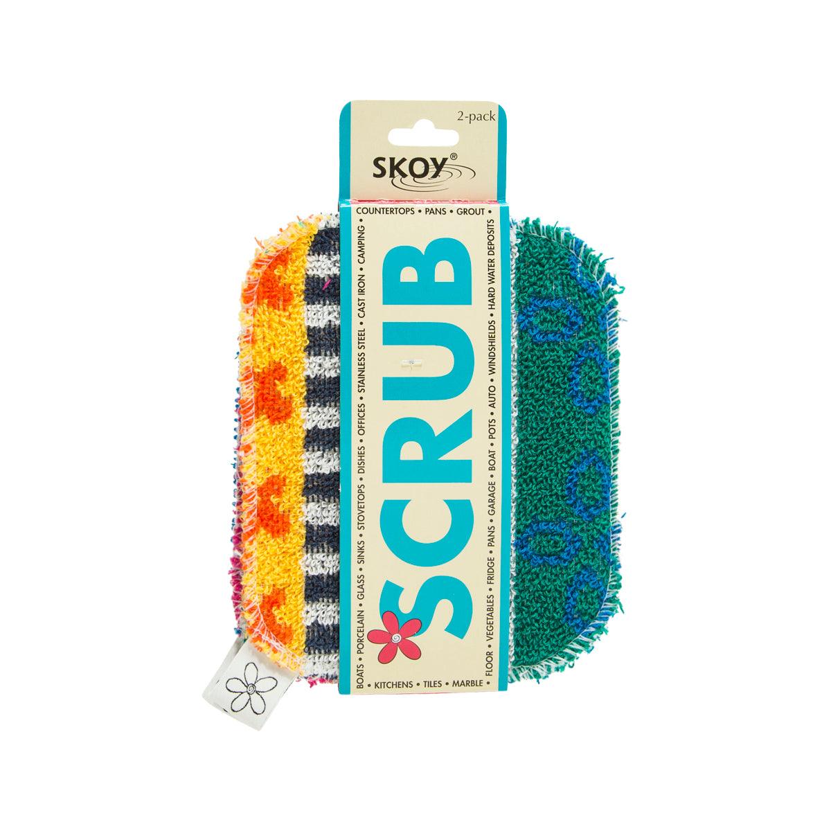 SKOY 2-pack scrub sponge set, orange and green, with hanging tags