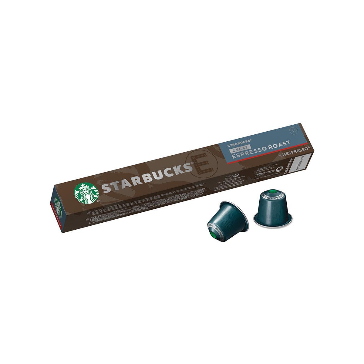 STARBUCKS decaf espresso roast coffee capsule box with two teal pods