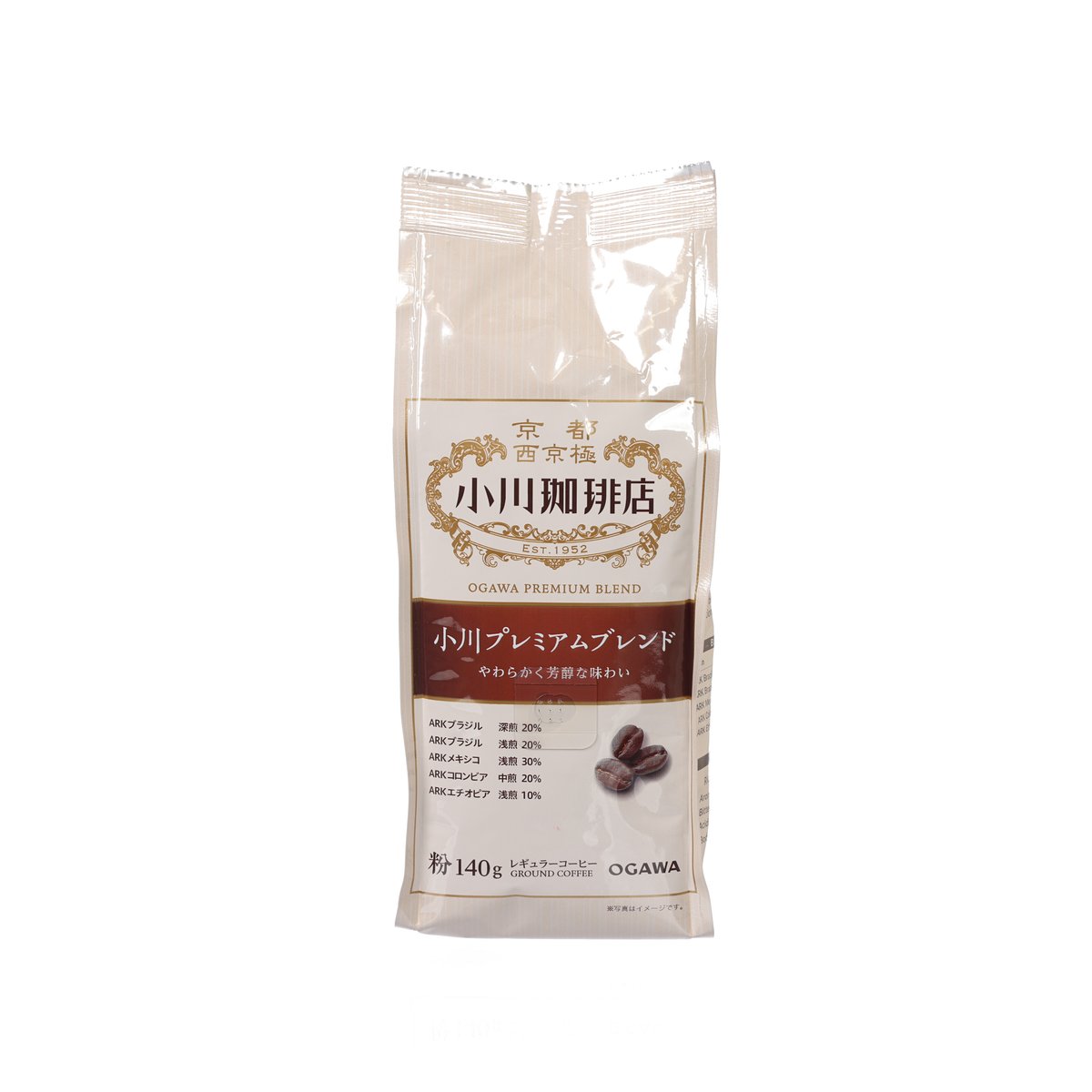 OGAWA ground coffee blend bag, 140 g, premium blend front label