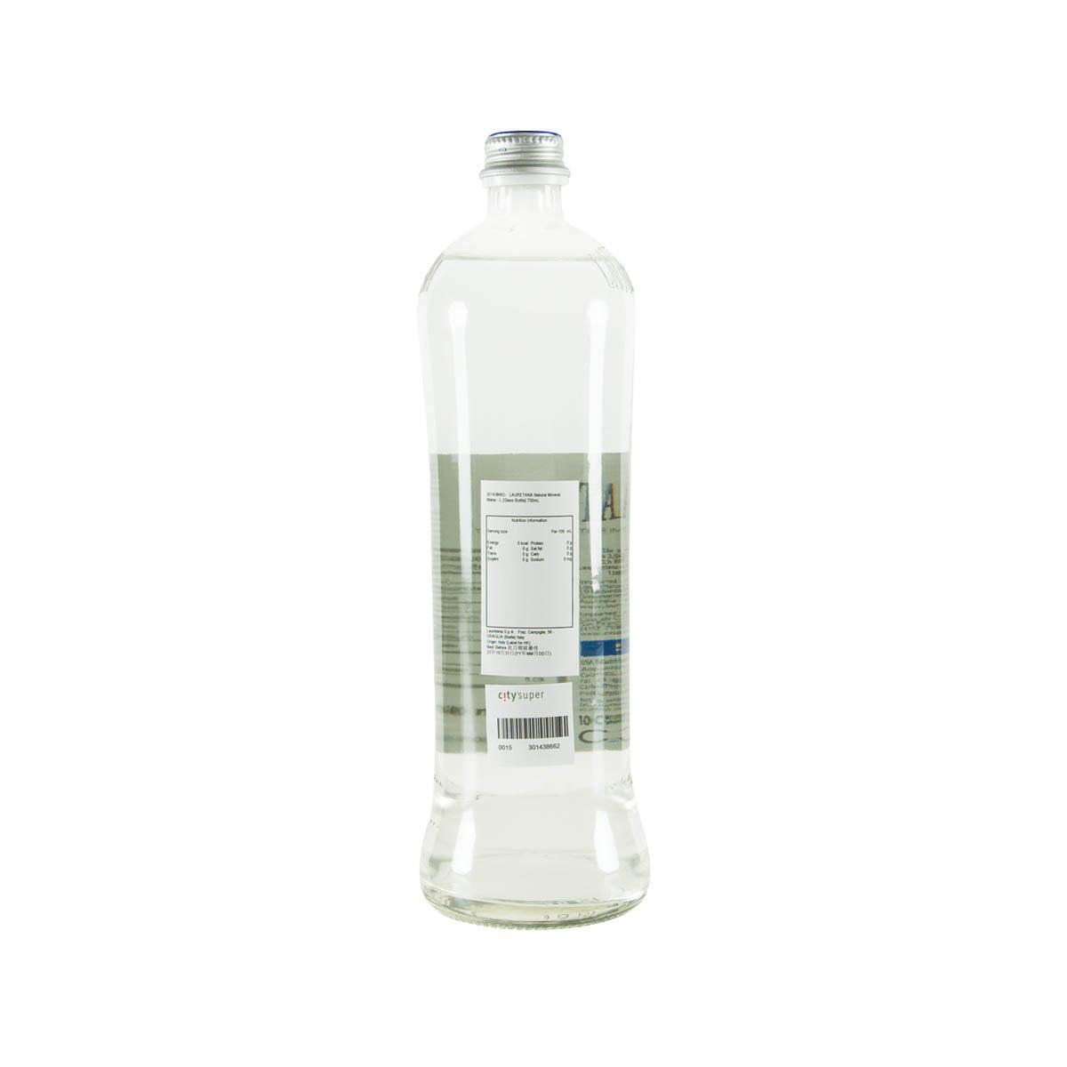 LAURETANA natural mineral water glass bottle, 750 mL, back label view