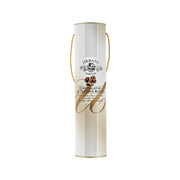 URBANI white truffle chocolate tube, cream cylindrical package with gold rope handle