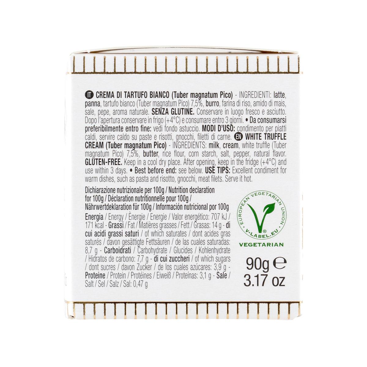 TartuLanghe white truffle cream back label with ingredients text and nutrition info