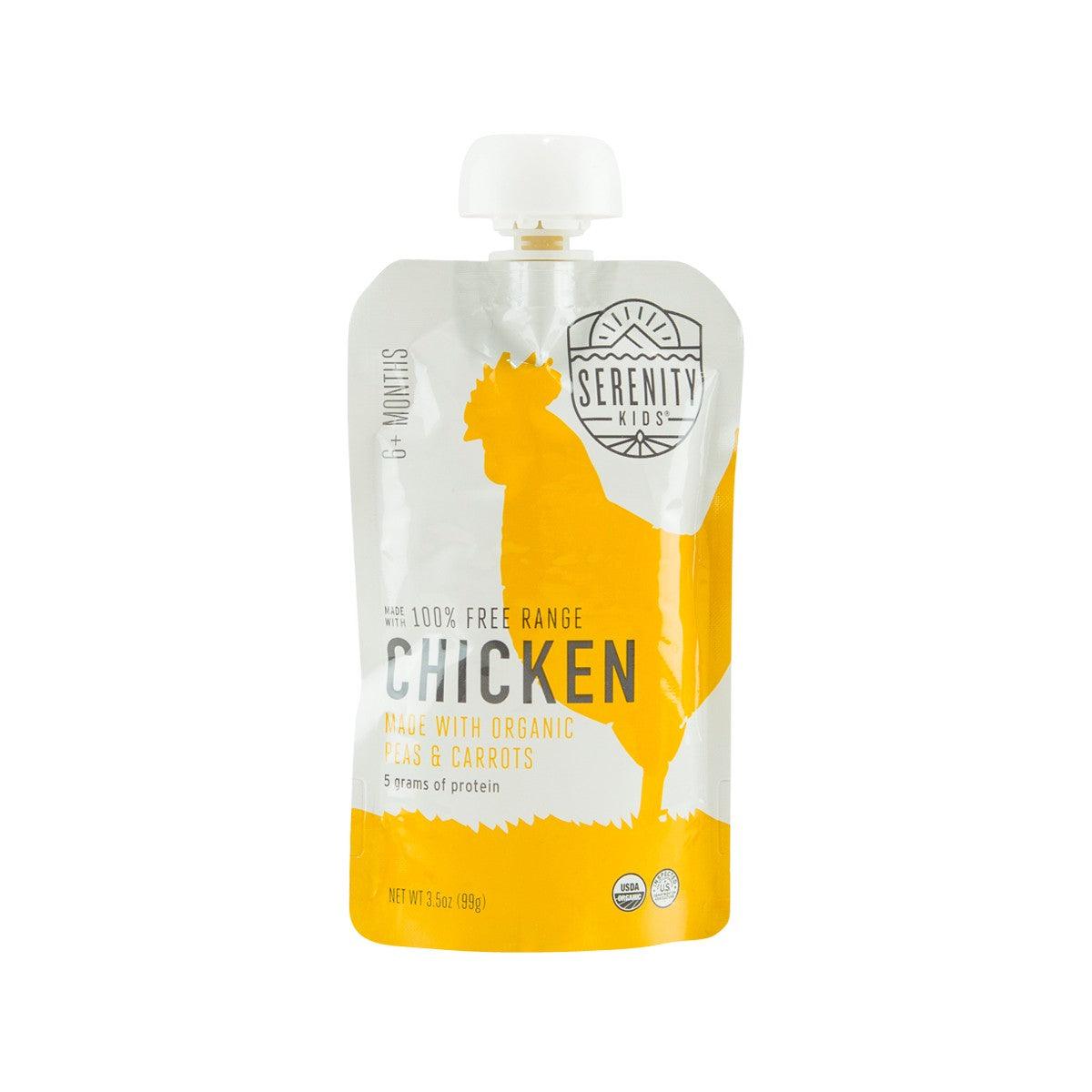 SERENITY KIDS chicken baby food pouch with organic peas and carrots, 99g