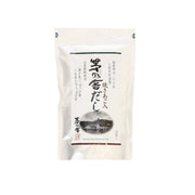 Dashi stock powder pouch, white stand-up bag with front label and 30 serving mark
