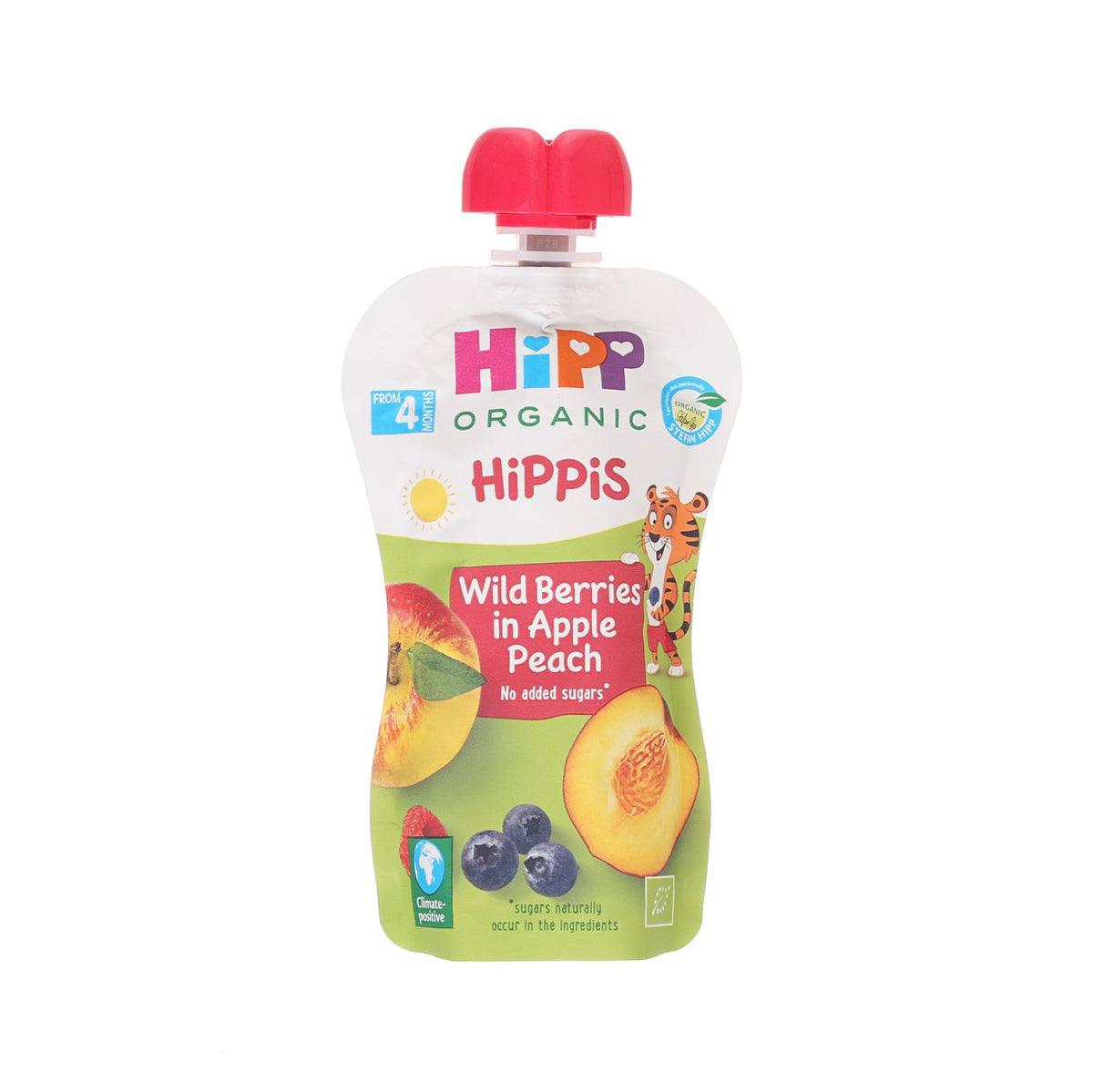 Organic fruit pouch with red cap, wild berries in apple peach (100 g)