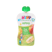 HIPP organic pear apple fruit pouch, 100g, with green flip-top spout