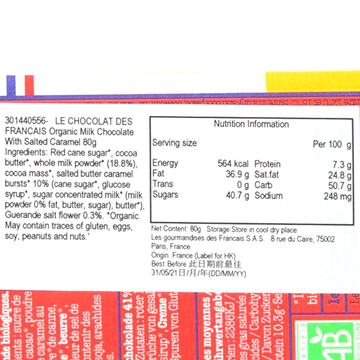 Milk chocolate bar wrapper close-up of nutrition information table