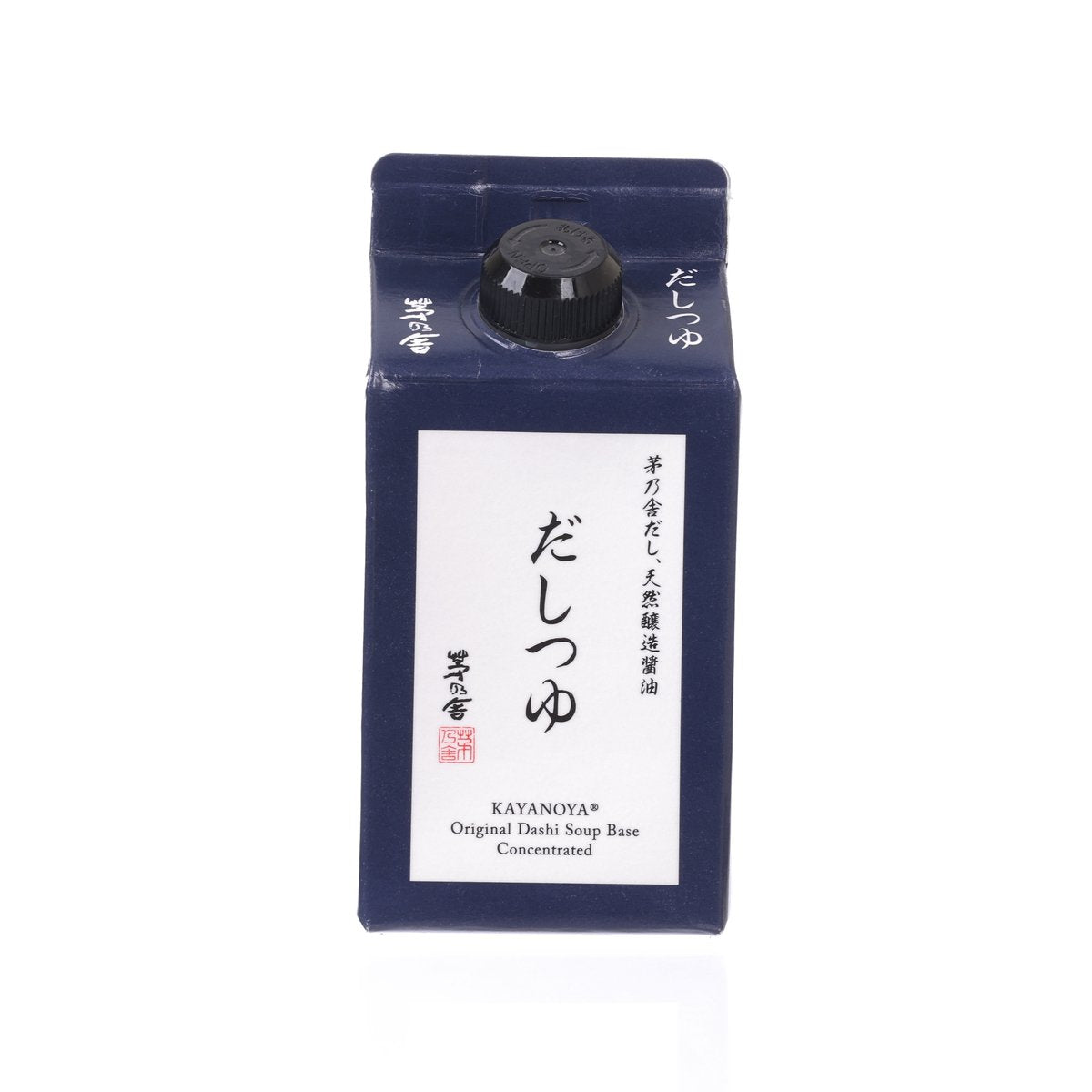 KAYANOYA dashi noodle sauce pouch, dark blue front label with flip cap