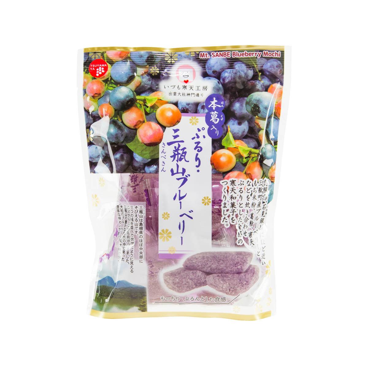 Blueberry mochi snack pouch with visible purple mochi pieces