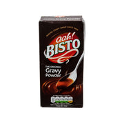 Bisto Original gravy powder carton, dark brown front with branding and serving graphic