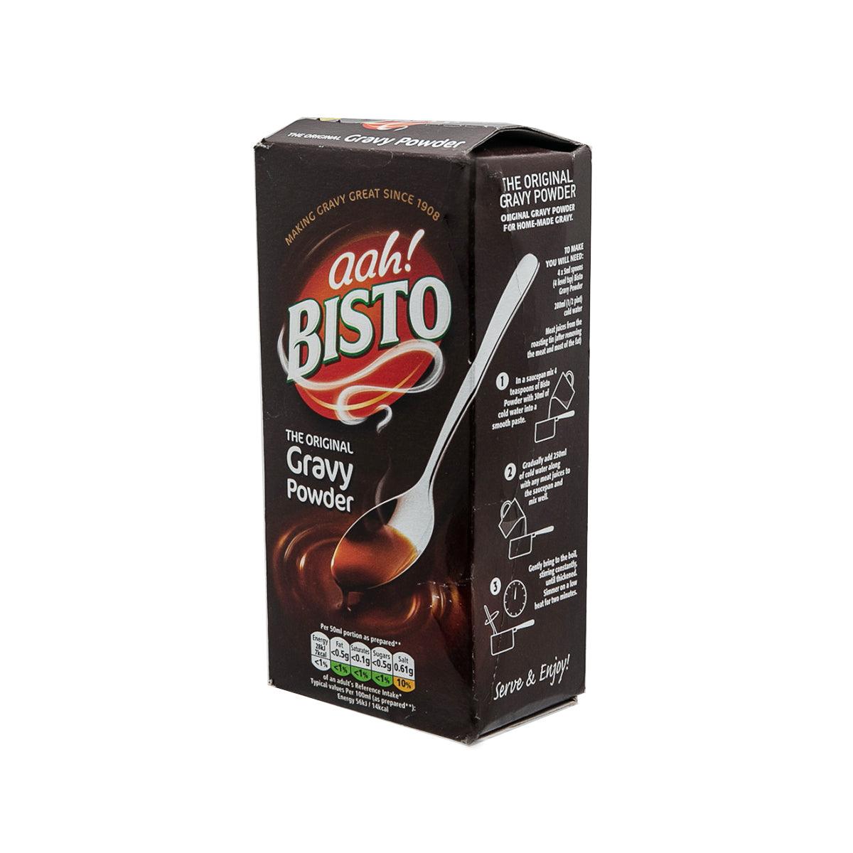 Bisto Original gravy powder carton, side panel with product text and nutrition icons