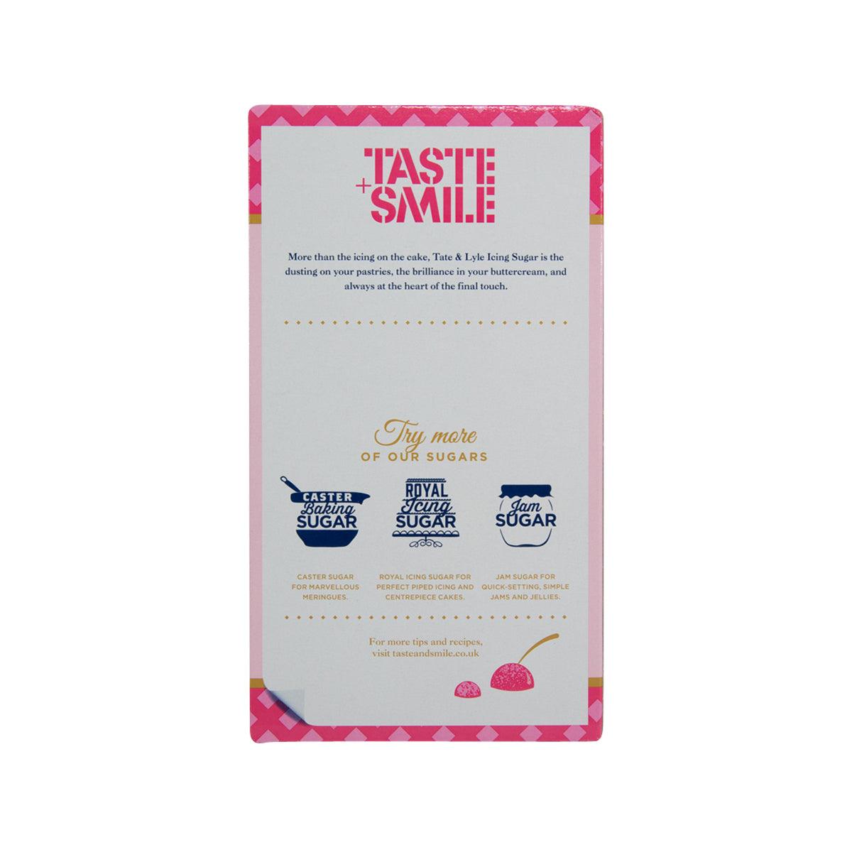 TATE & LYLE icing sugar 500g carton, back panel with usage info