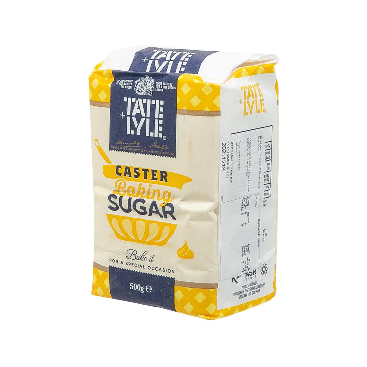 Tate & Lyle caster baking sugar bag, 500g, side view with info panel