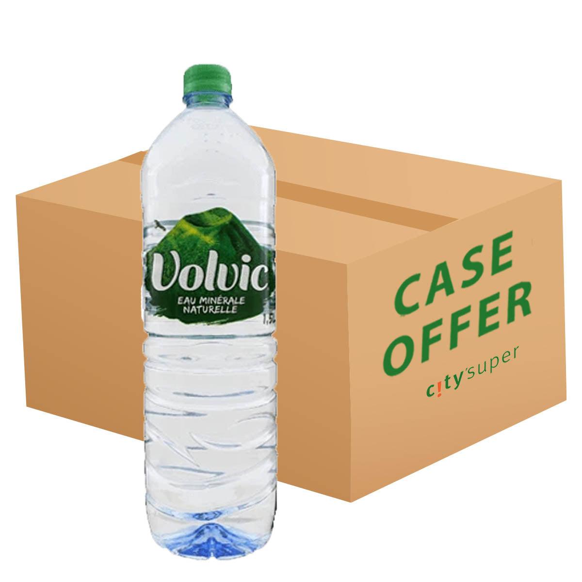 Natural mineral water case with 1.5L bottle, green cap and cardboard box