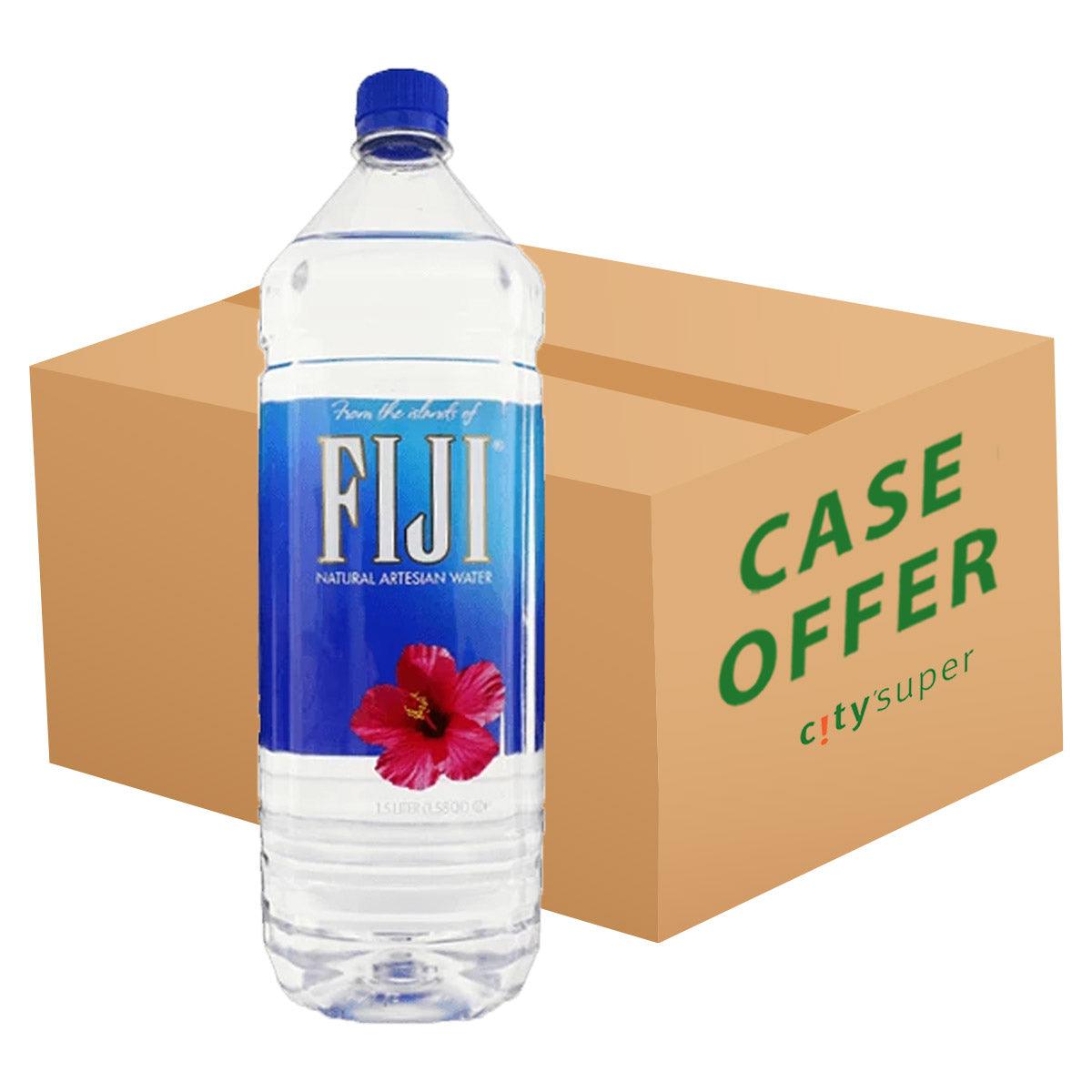 FIJI Natural Artesian Water bottle with blue cap in case-offer cardboard box