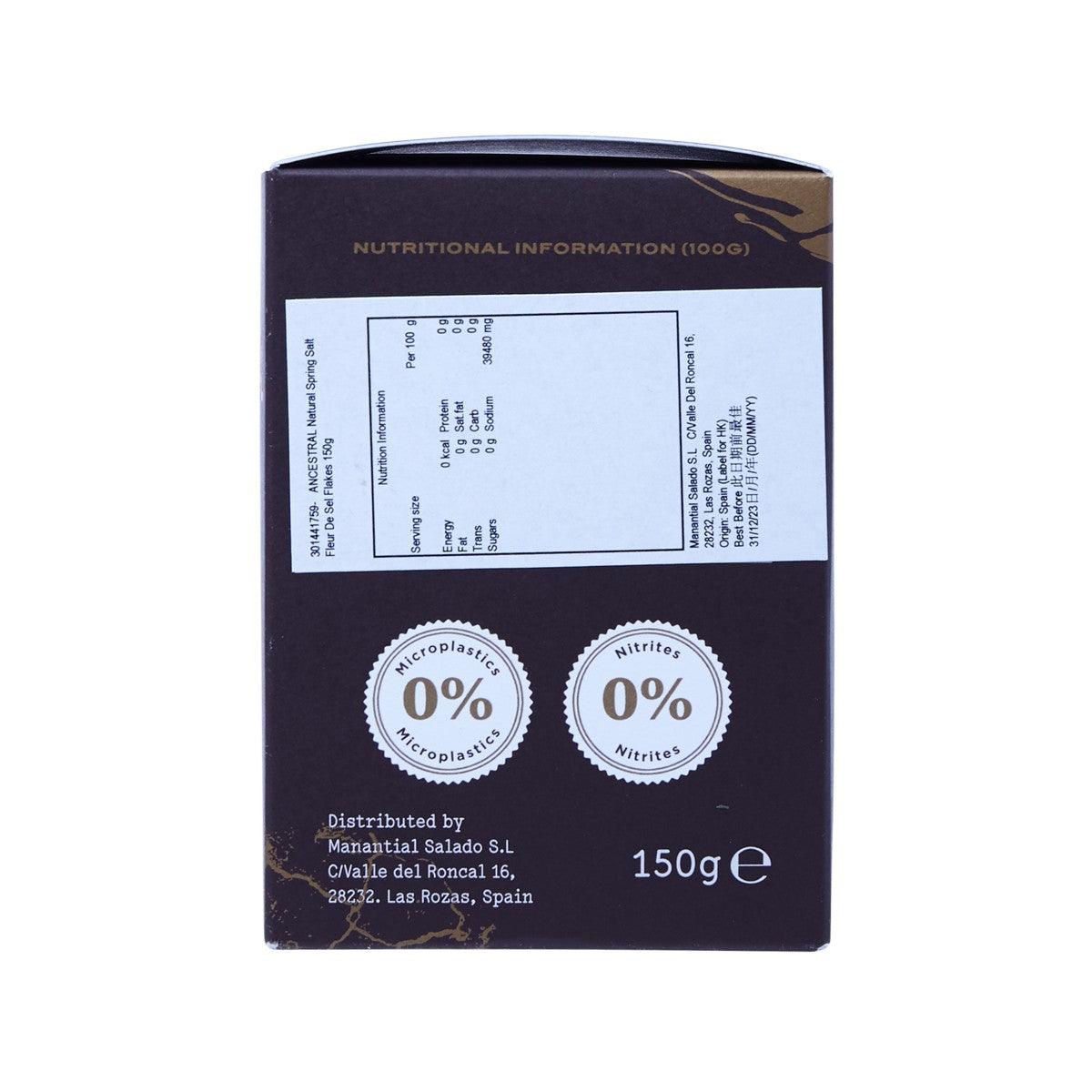 Salt flakes box back with nutritional info, 150 g