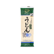 Dried udon noodle packet with green top and cream body, 160 g