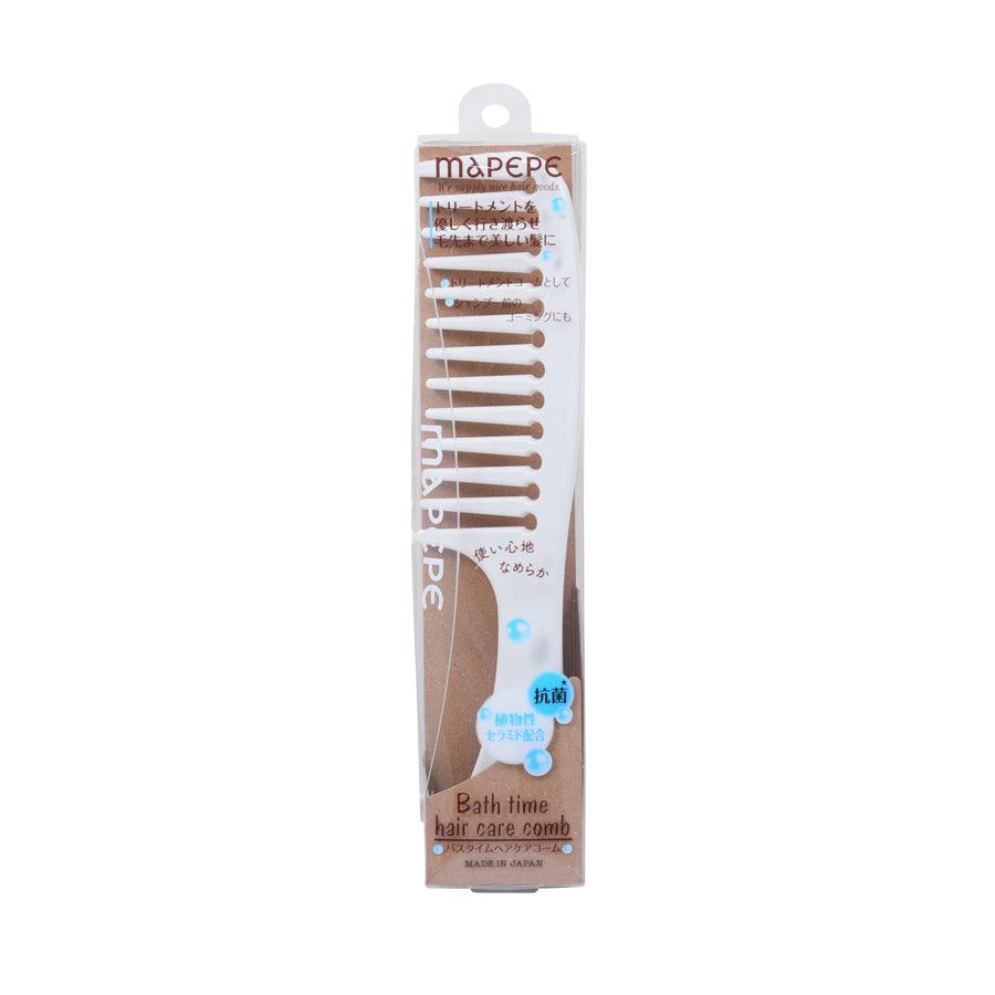 Bath time hair care comb blister pack, white handle with brown teeth