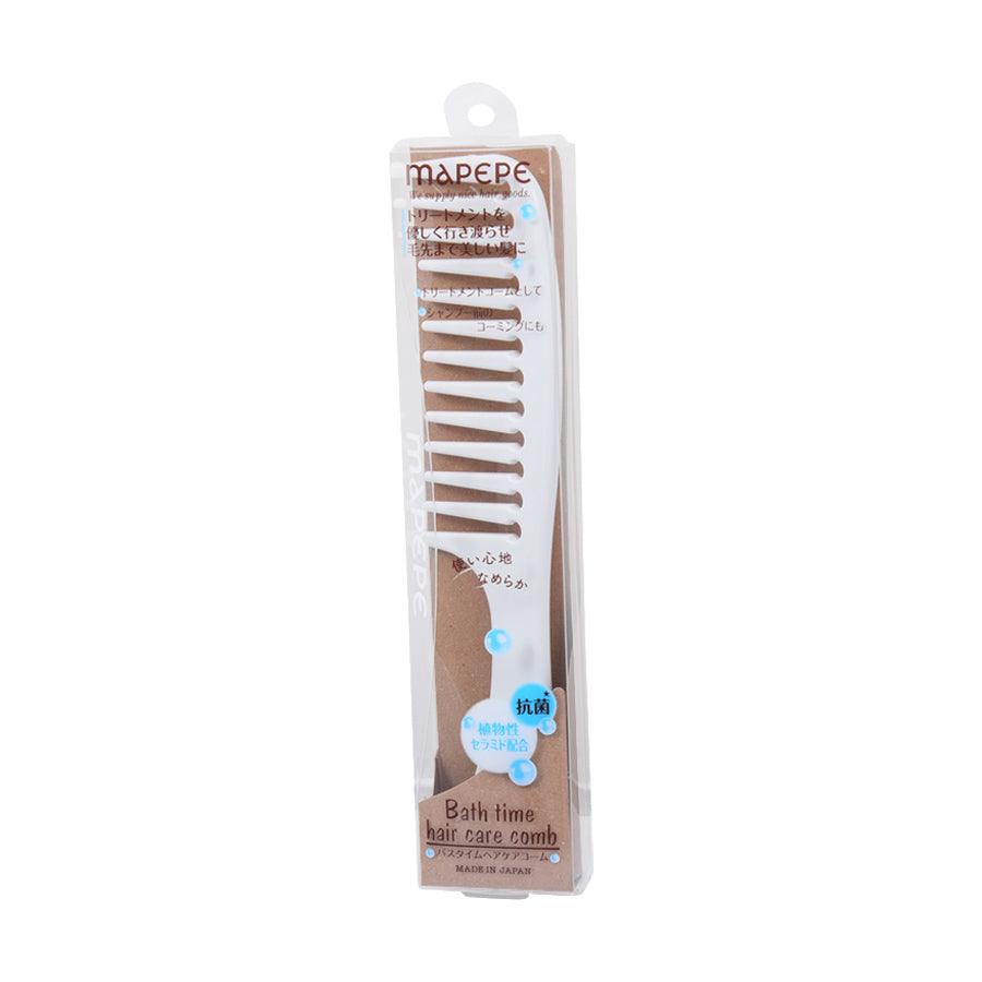 Bath time hair care comb package, white handle and brown-tipped comb teeth