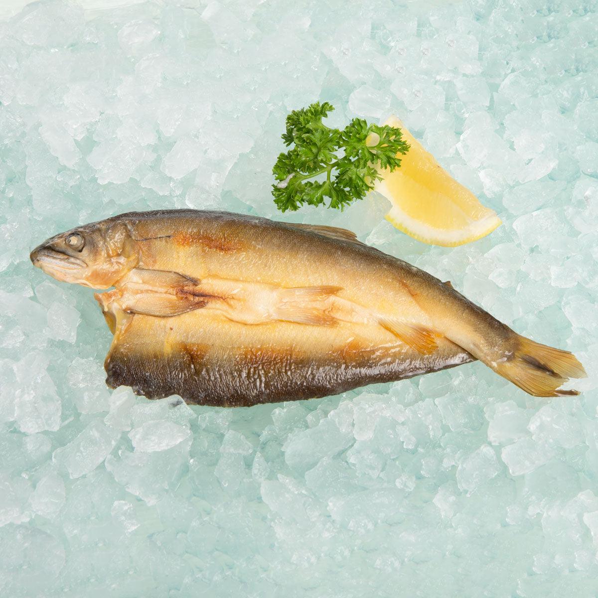 Dried ayu fish, cut open, whole preserved fish with golden-brown skin