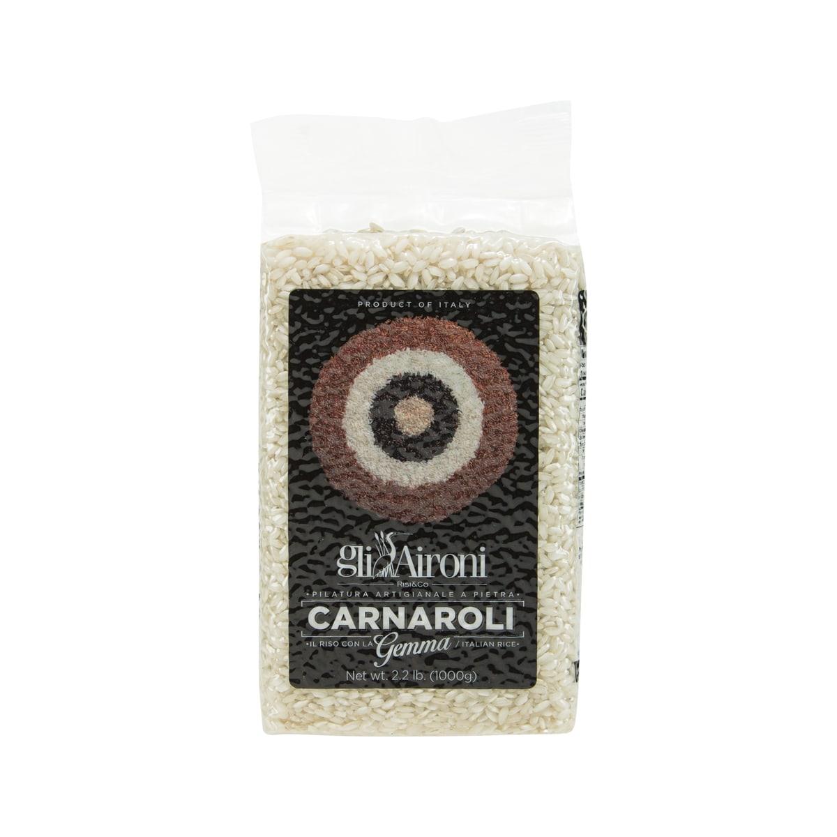 Bag of gliAironi Carnaroli rice with germ, sealed in clear packaging