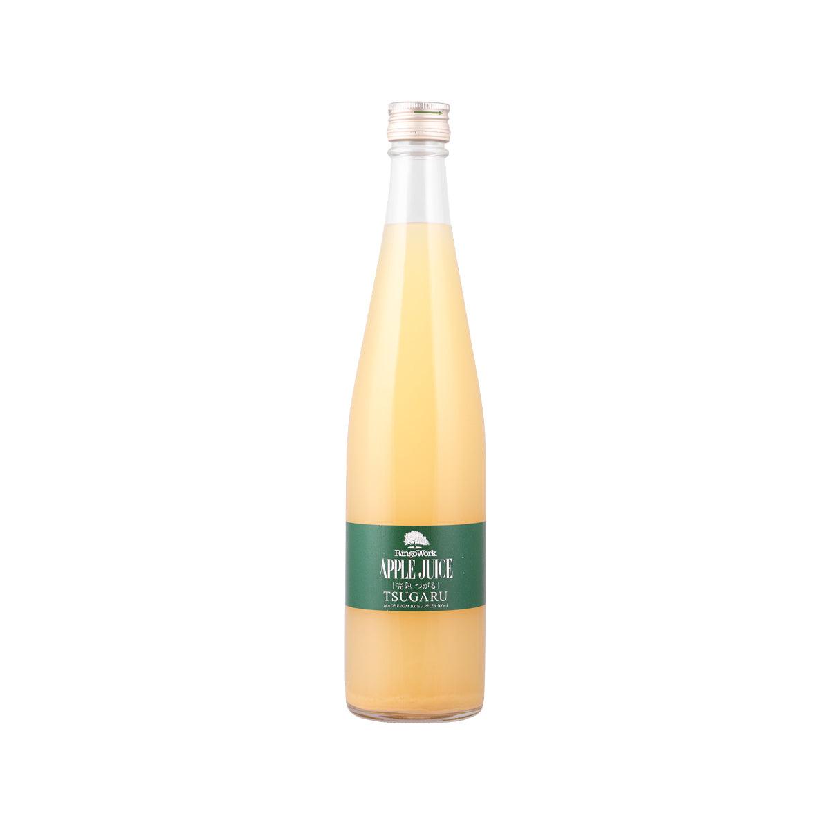 RINGOWORK Tsugaru apple juice bottle, 500 mL, amber liquid with green label