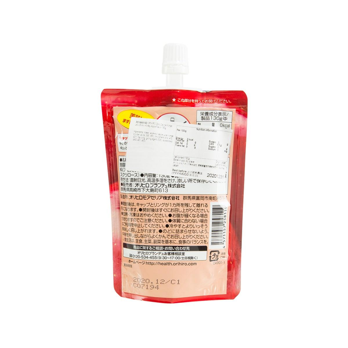 Back of ORIHIRO konjac jelly drink pouch with barcode and ingredient text