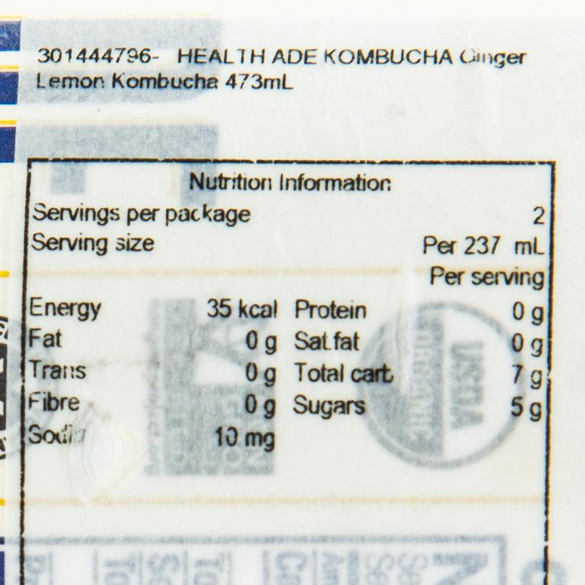 Kombucha nutrition information panel on the bottle label