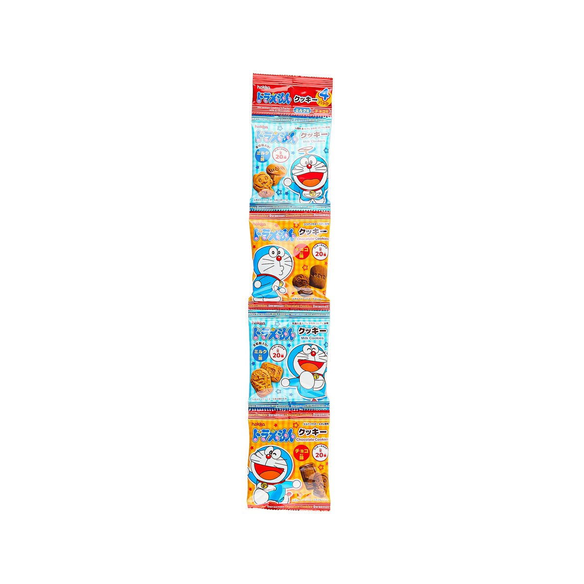 Doraemon milk & chocolate cookie pack, front pouch with cartoon character
