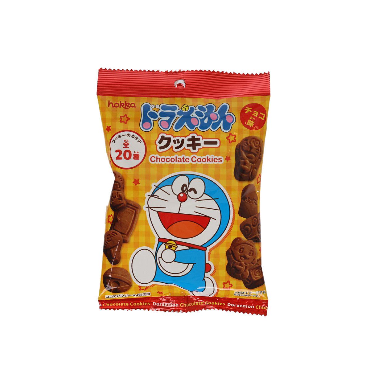 HOKURIKU Doraemon chocolate cookie bag, 50g, red pouch with cartoon character