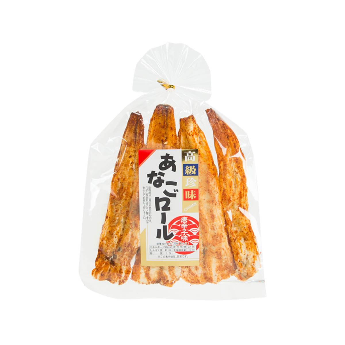 Chili pepper conger eel roll bag with front label and browned eel strips